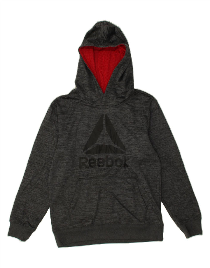 REEBOK Boys Graphic Hoodie Jumper 10-11 Years Grey Flecked Vintage Reebok and Second-Hand Reebok from Messina Hembry 