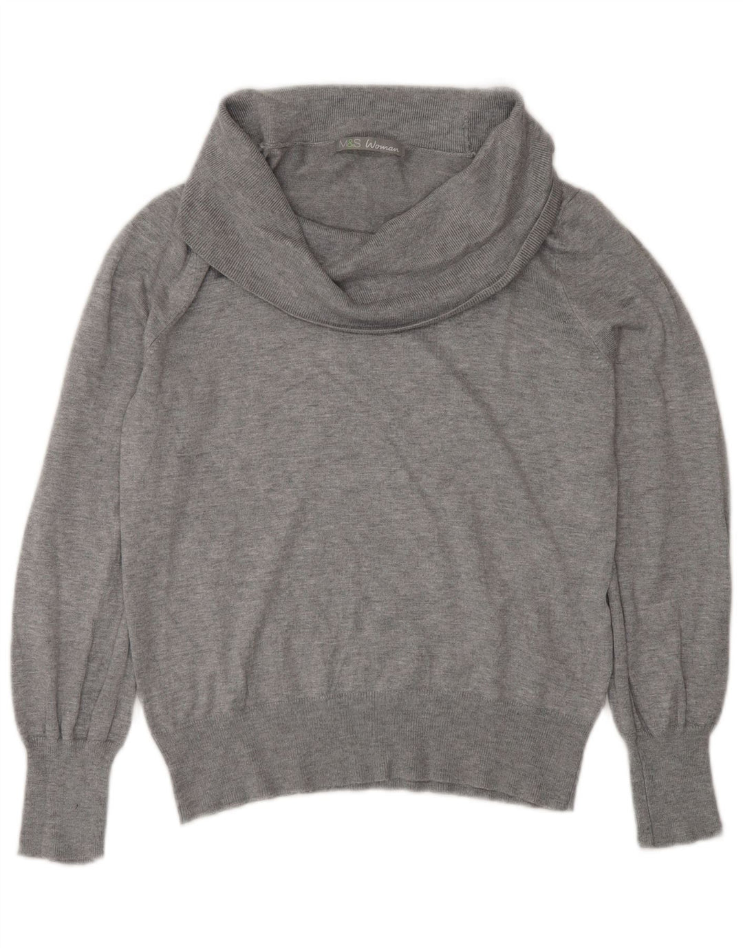 Suéter feminino Marks & Spencer com gola redonda Reino Unido 12 viscose cinza médio