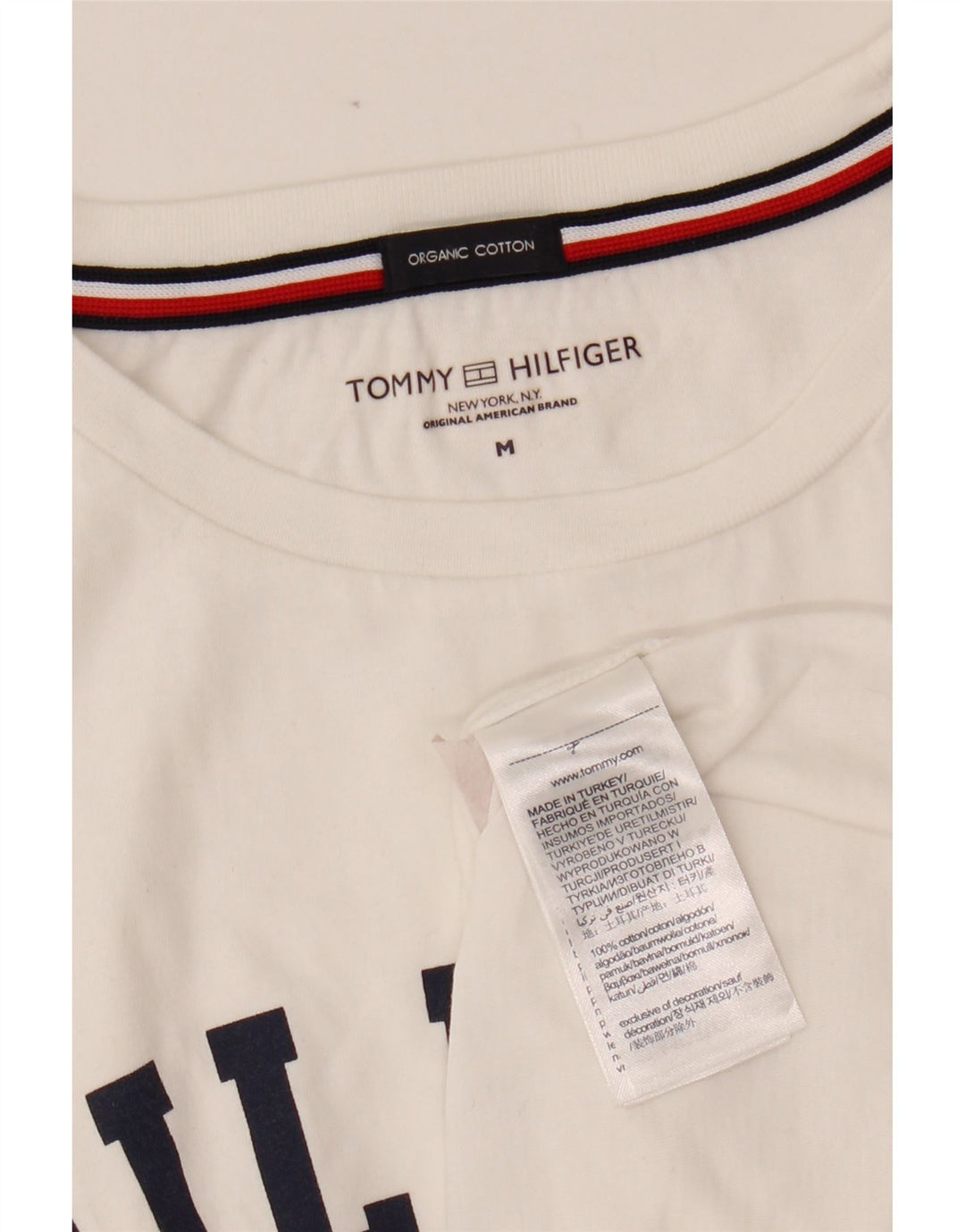 Camiseta feminina TOMMY HILFIGER com estampa gráfica UK 14 algodão branco médio