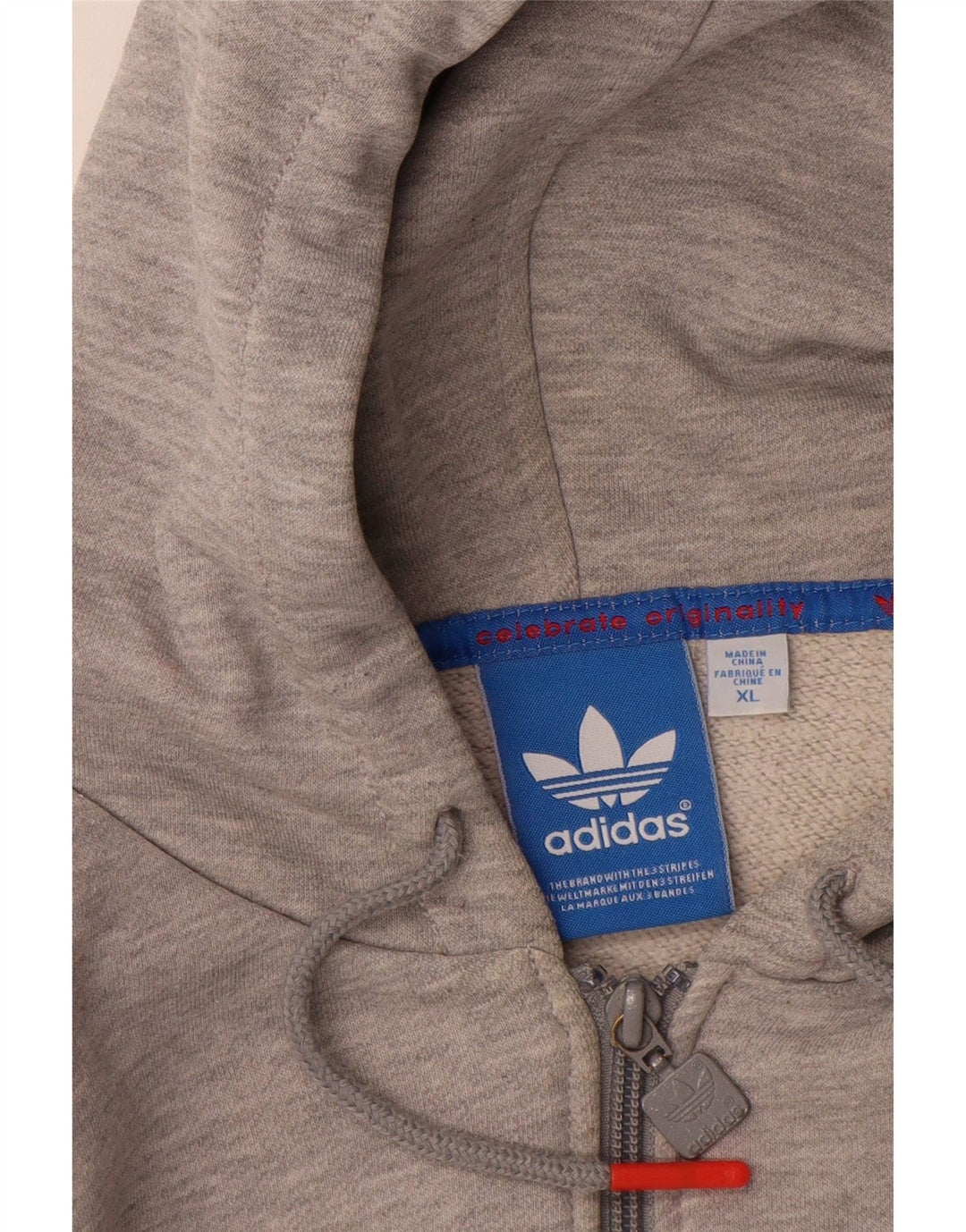 ADIDAS Mens Zip Hoodie Sweater XL Cinza Algodão