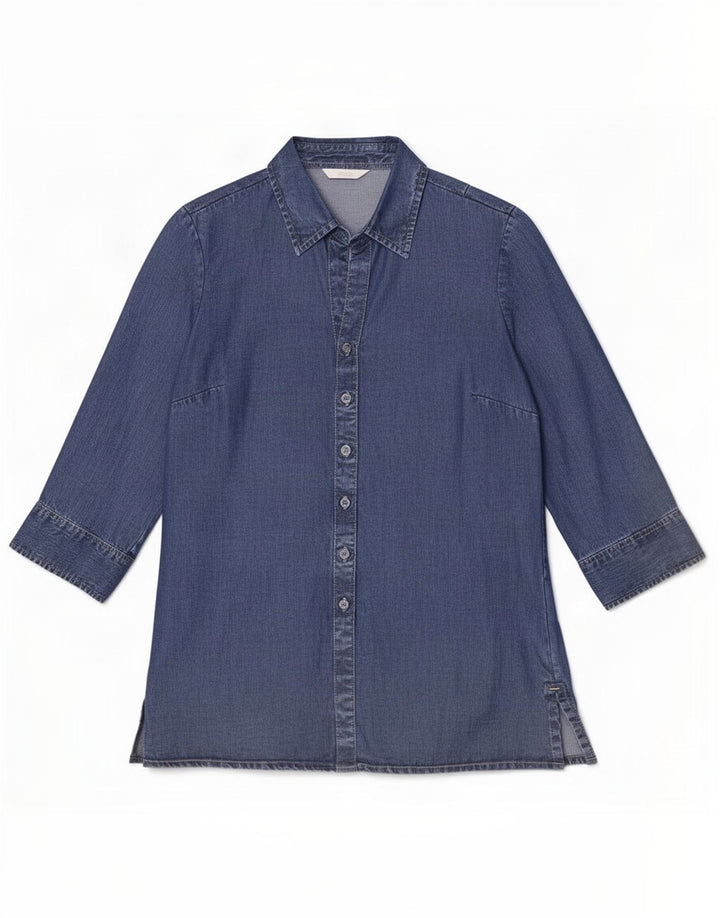 Camisa jeans feminina Marks & Spencer manga 3/4 UK 12 Lyocell azul médio