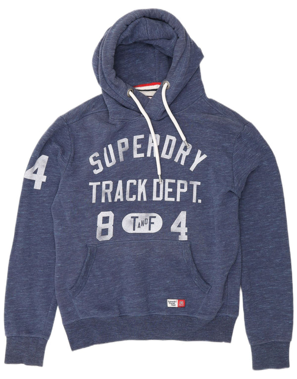 Suéter com capuz gráfico masculino Superdry médio algodão manchado azul marinho