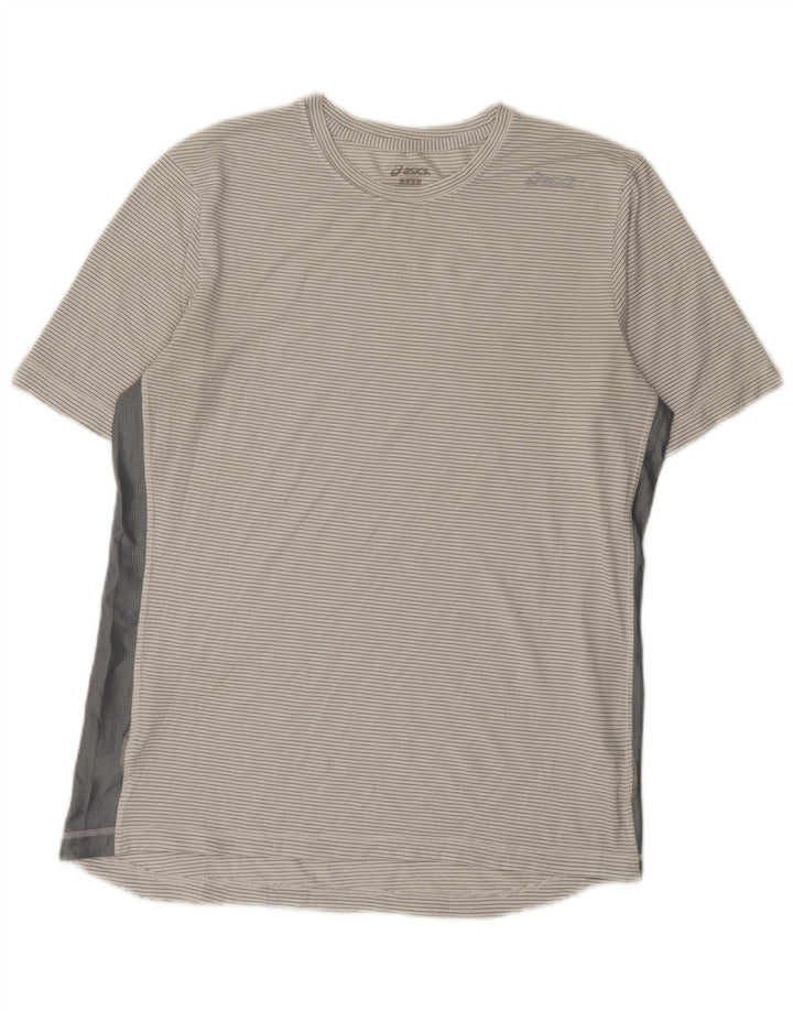 Camiseta masculina Asics Top médio branco listrado poliéster