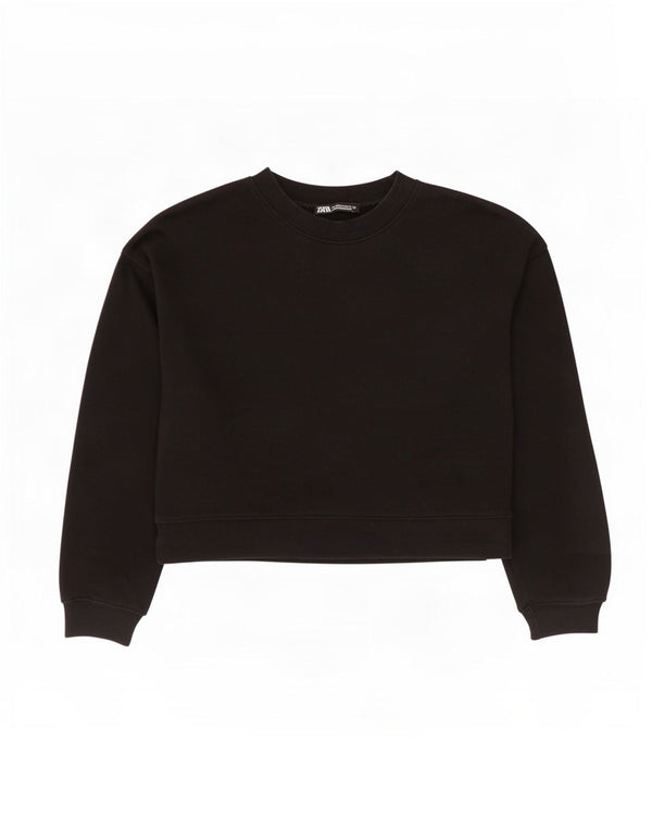 Zara Womens Crop Oversized Moletom Jumper Reino Unido 10 Pequeno Algodão Preto