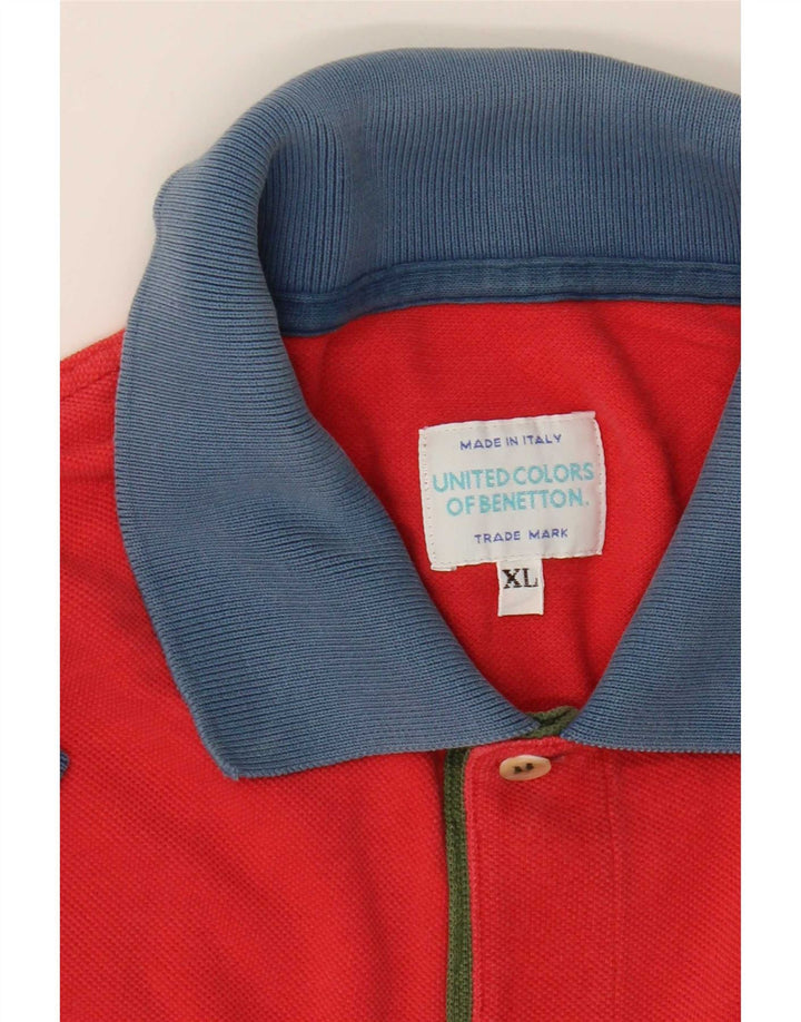 Camisa polo masculina Benetton XL vermelha colorblock