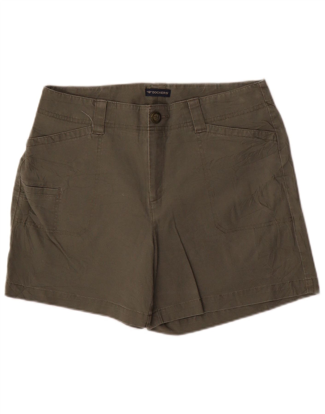 Shorts cargo feminino Dockers US 8 médio W30 algodão cáqui