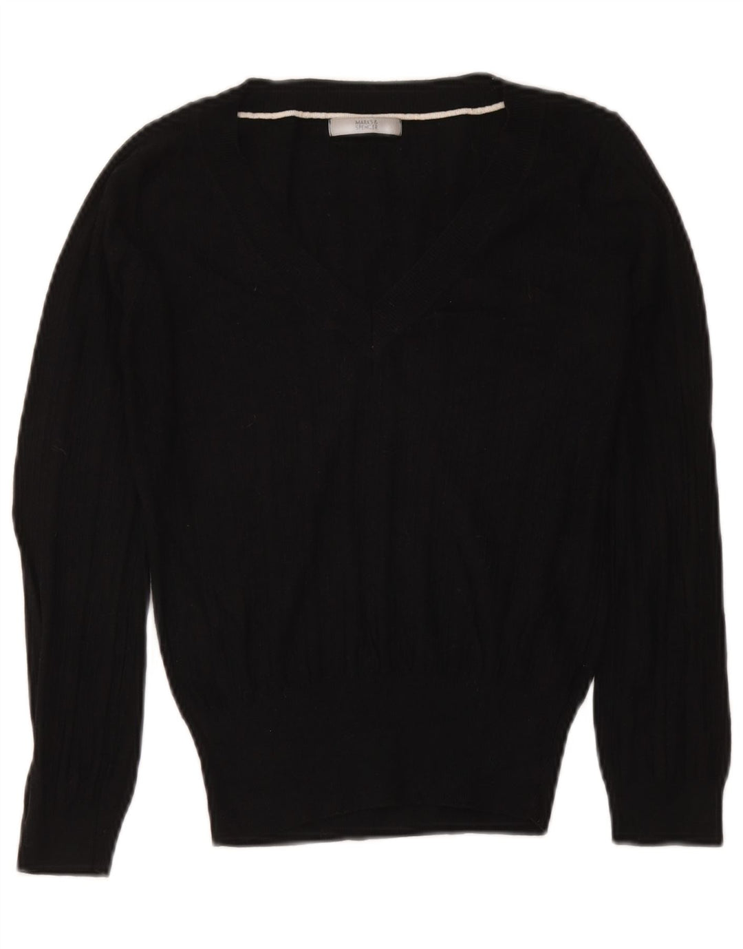 Suéter feminino Marks & Spencer com decote em V e gola V Reino Unido 12 médio preto