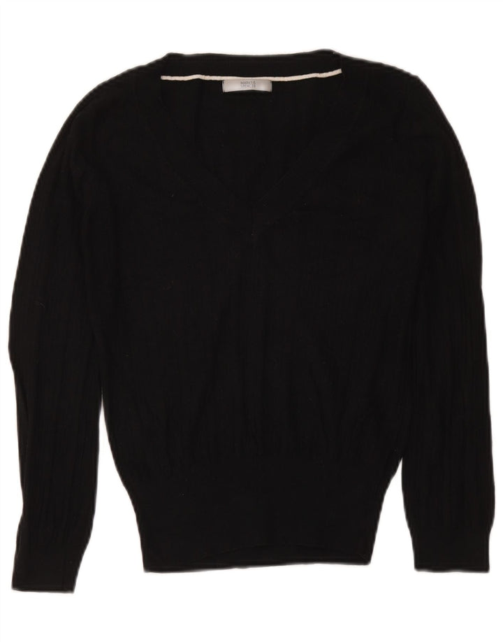 Suéter feminino Marks & Spencer com decote em V e gola V Reino Unido 12 médio preto