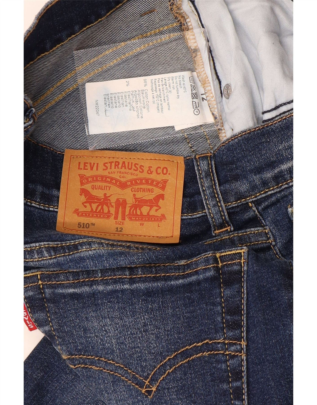LEVI'S Boys 510 Jeans skinny desgastados 11-12 anos W26 L30 algodão azul