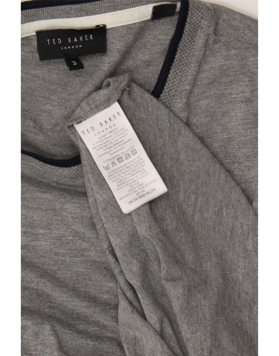 Camiseta masculina Ted Baker tamanho superior 3 poliéster cinza médio