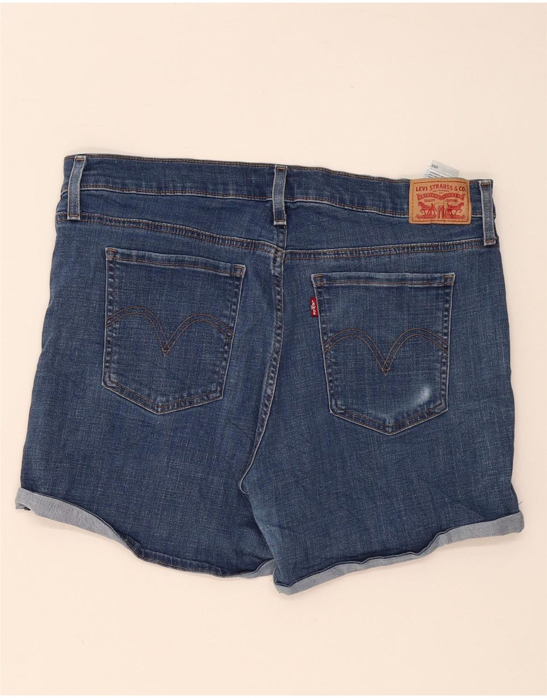 Shorts jeans feminino Levi's desgastado W32 grande algodão azul