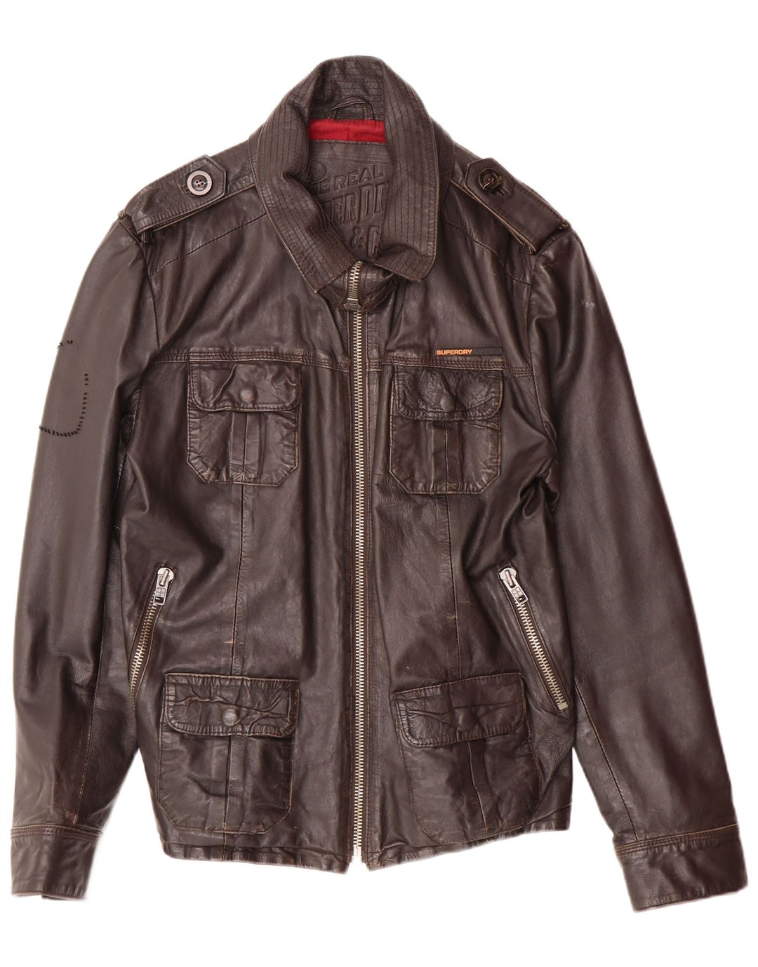Jaqueta de couro militar masculina Superdry Reino Unido 40 grande couro marrom