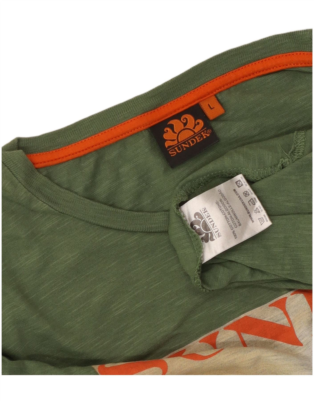 Camiseta masculina Sundek com estampa gráfica grande de algodão manchado verde