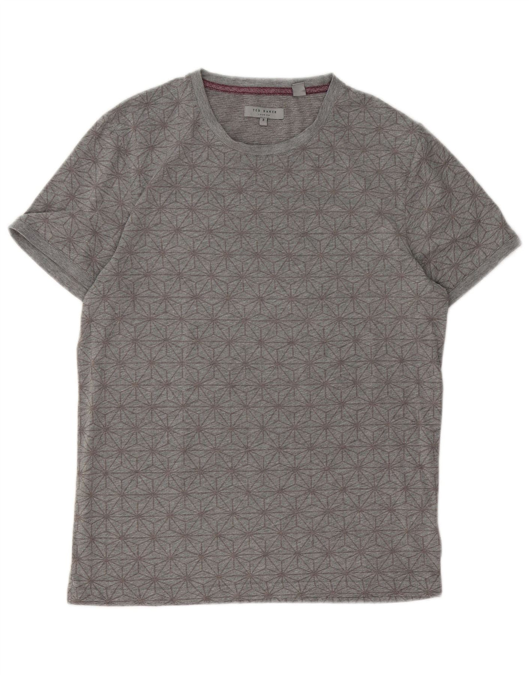 Camiseta gráfica masculina Ted Baker tamanho superior 3 algodão geométrico cinza médio