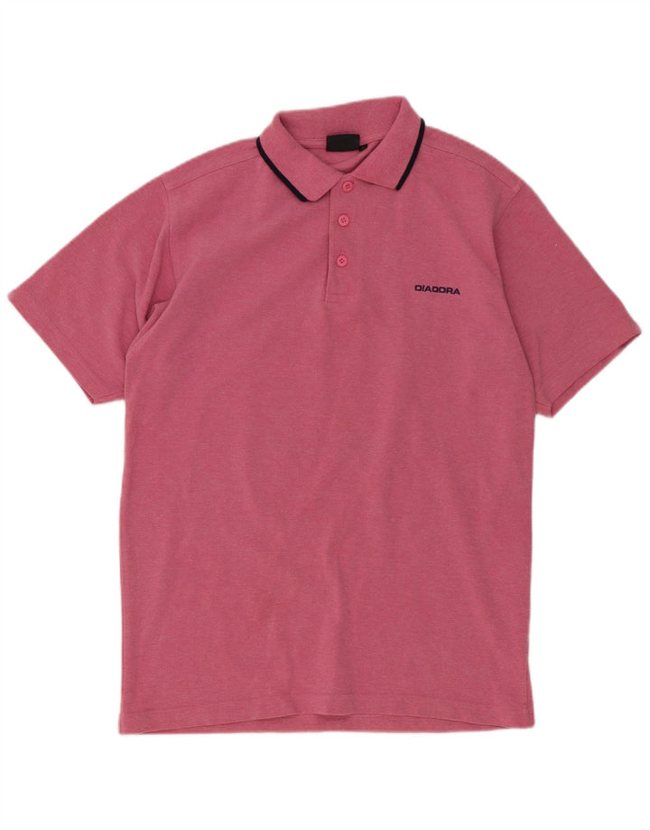 Camisa polo masculina Diadora pequena poliéster listrado rosa