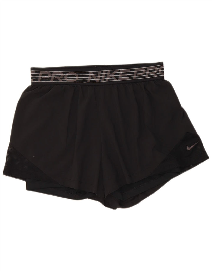 Nike Womens Dri Fit Graphic Sport Shorts UK 12 Médio Preto Poliéster