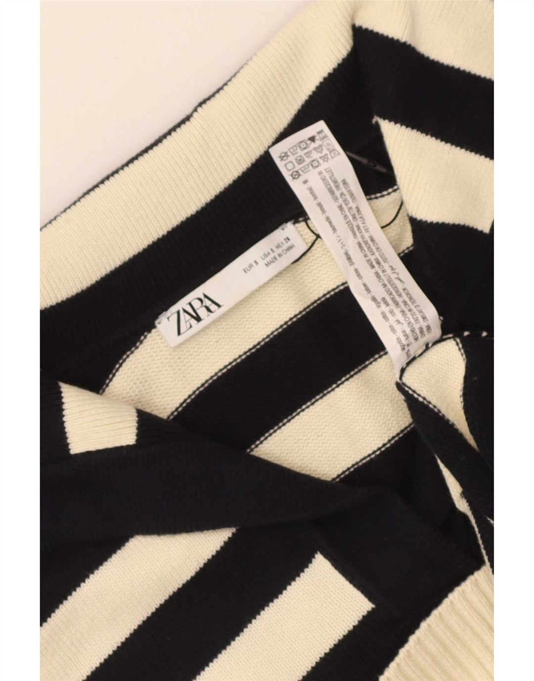 Suéter feminino Zara com gola redonda grande e listrado preto pequeno Reino Unido 10
