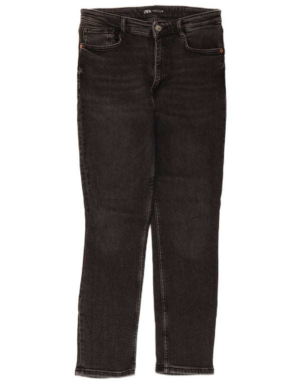 Zara Womens Crop Slim Jeans EU 38 Pequeno W28 L25 Algodão Preto