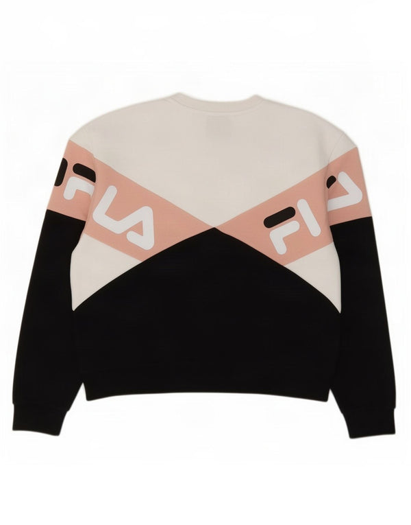 Fila moletom gráfico feminino jumper UK 14 grande bloco colorido multicolorido