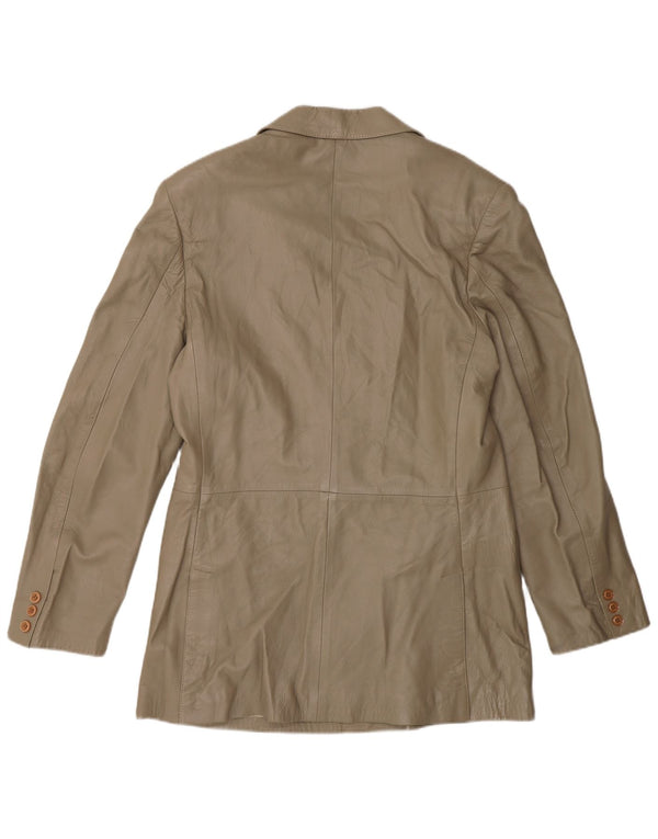 Jaqueta blazer feminina vintage de couro com peito duplo IT 52 2XL cinza