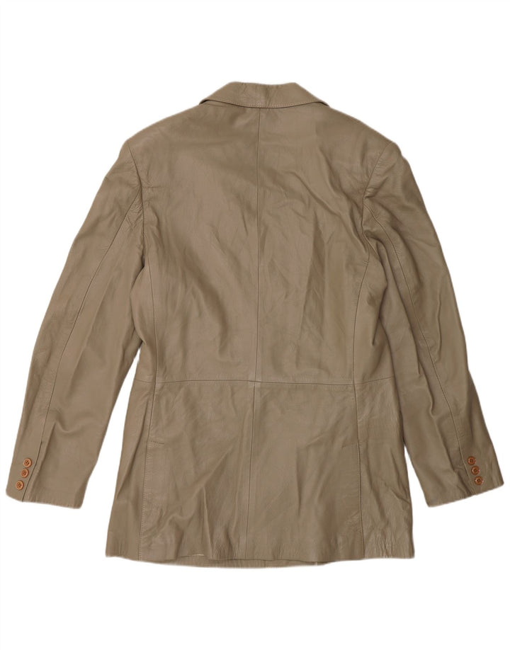 Jaqueta blazer feminina vintage de couro com peito duplo IT 52 2XL cinza
