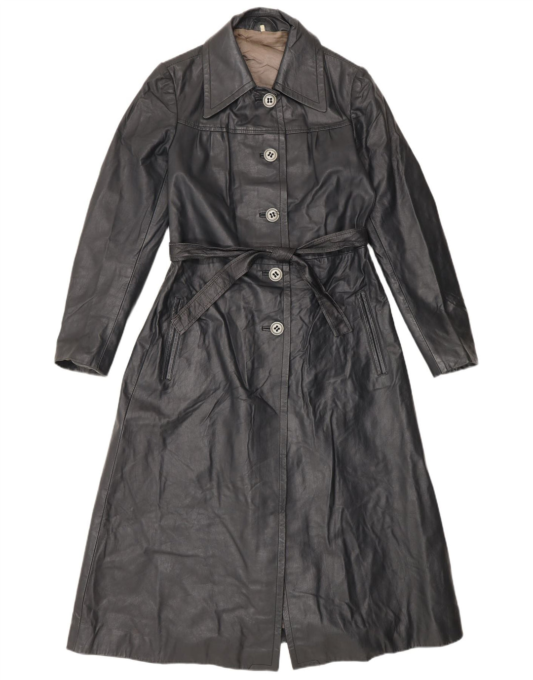 Casaco de couro feminino vintage IT 42 preto médio