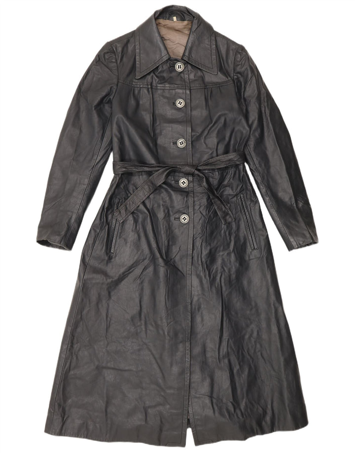 Casaco de couro feminino vintage IT 42 preto médio