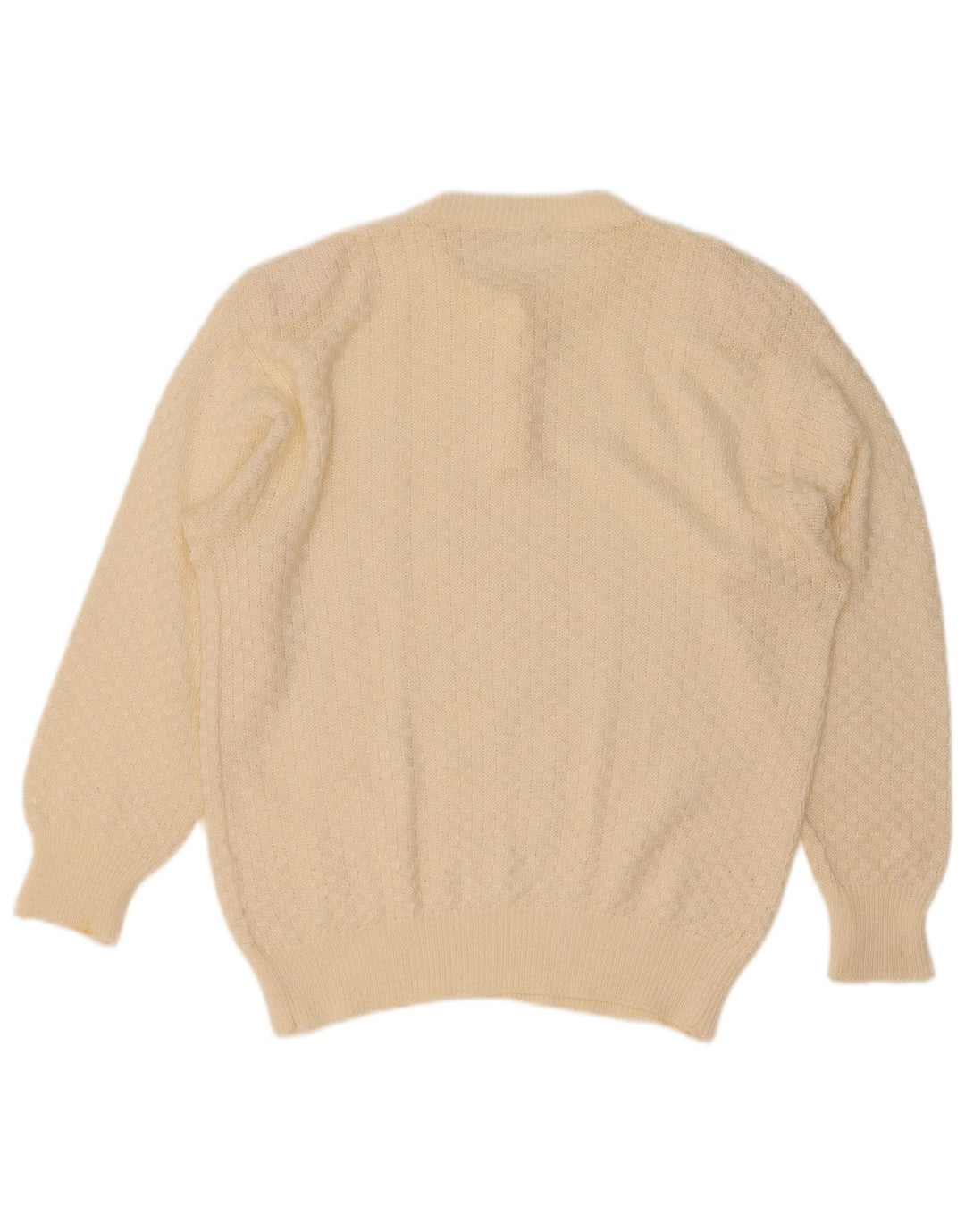 Suéter feminino vintage com gola redonda e botão UK 16 grande off white
