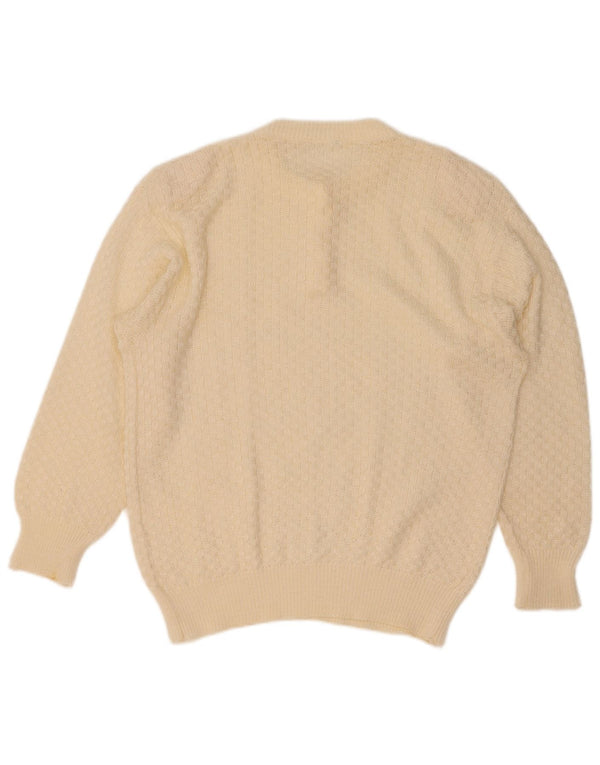 Suéter feminino vintage com gola redonda e botão UK 16 grande off white