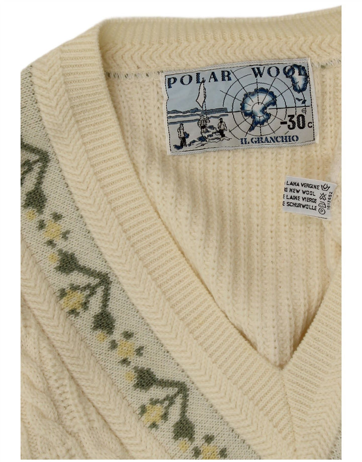 Il Granchio Suéter masculino com decote em V XL Off White Floral Nova Lã