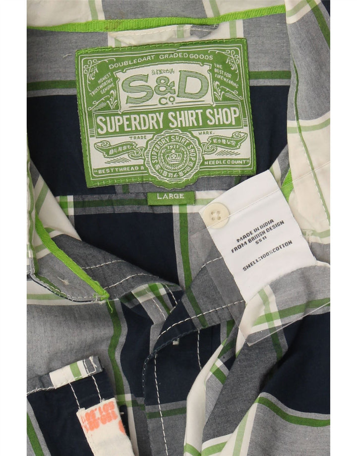 Camisa masculina Superdry de manga curta grande algodão xadrez azul marinho