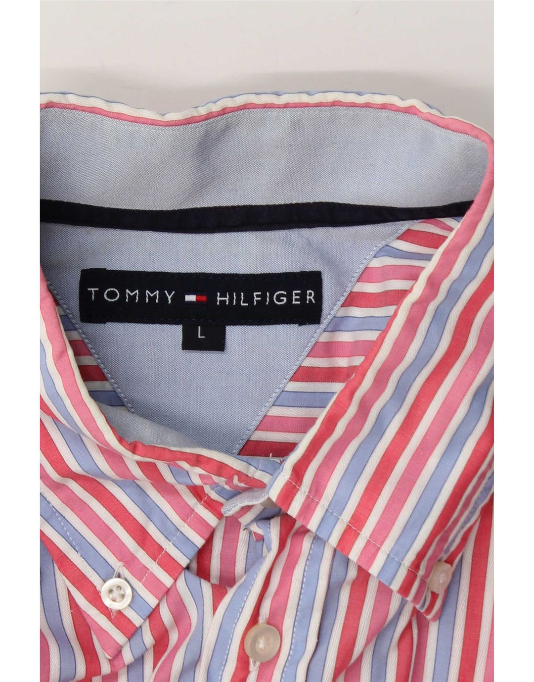 Camisa masculina de manga curta Tommy Hilfiger listrada vermelha grande