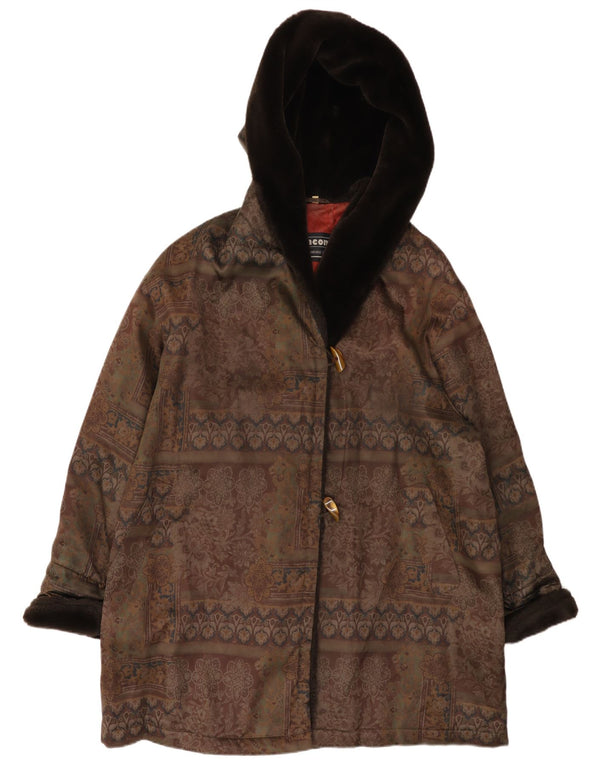 Casaco feminino Incom com capuz oversized Duffle EU 46 XL marrom floral