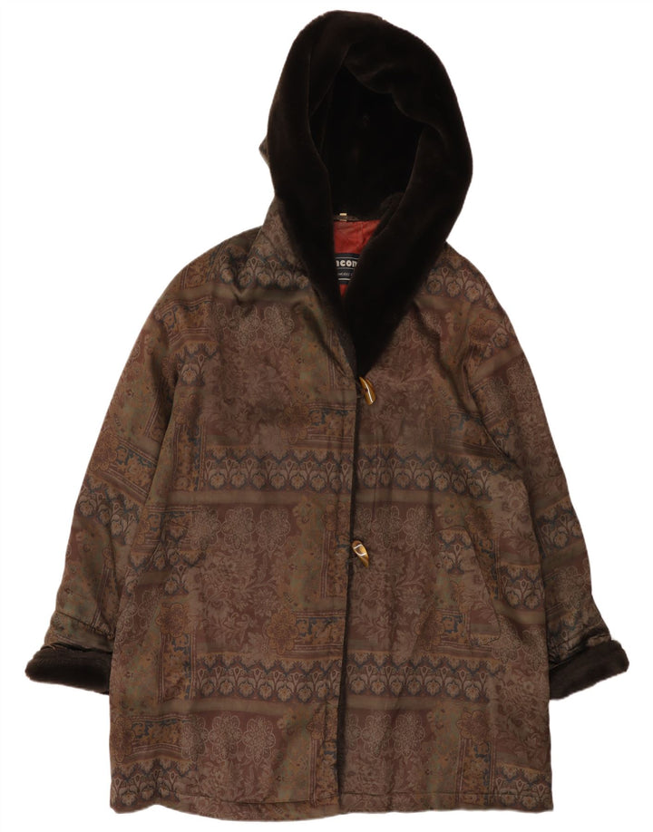 Casaco feminino Incom com capuz oversized Duffle EU 46 XL marrom floral
