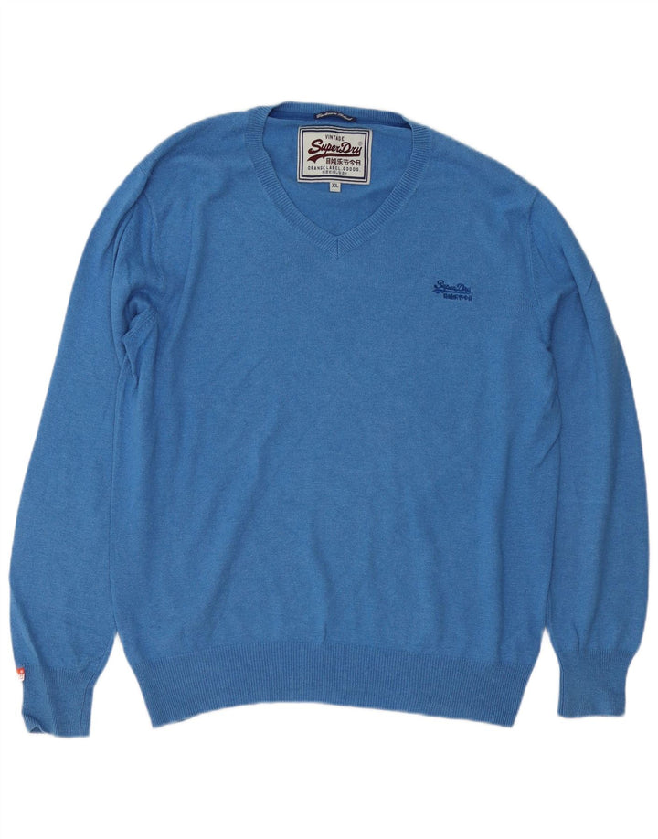Suéter masculino Superdry com decote em V XL azul algodão