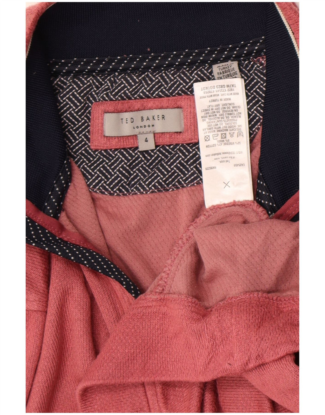 Moletom masculino Ted Baker com zíper e gola alta tamanho 4 grande viscose rosa