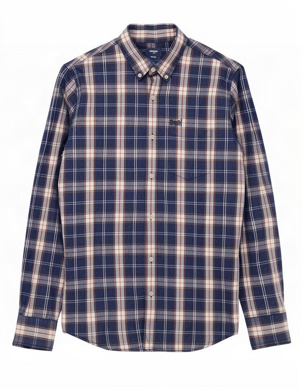 Camisa masculina Superdry média xadrez azul marinho algodão