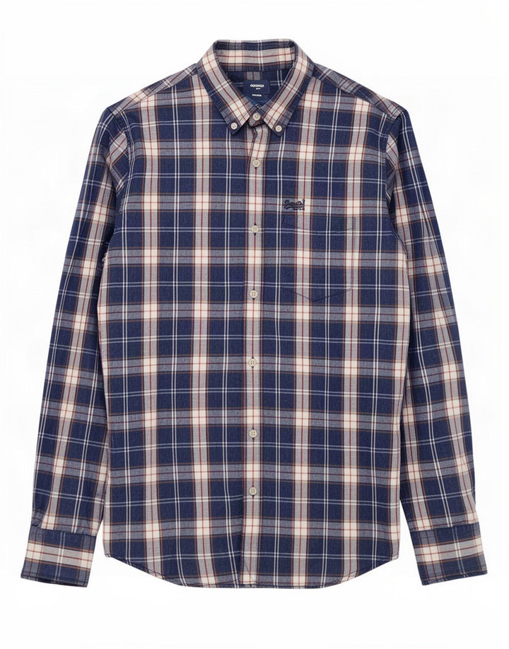 Camisa masculina Superdry média xadrez azul marinho algodão