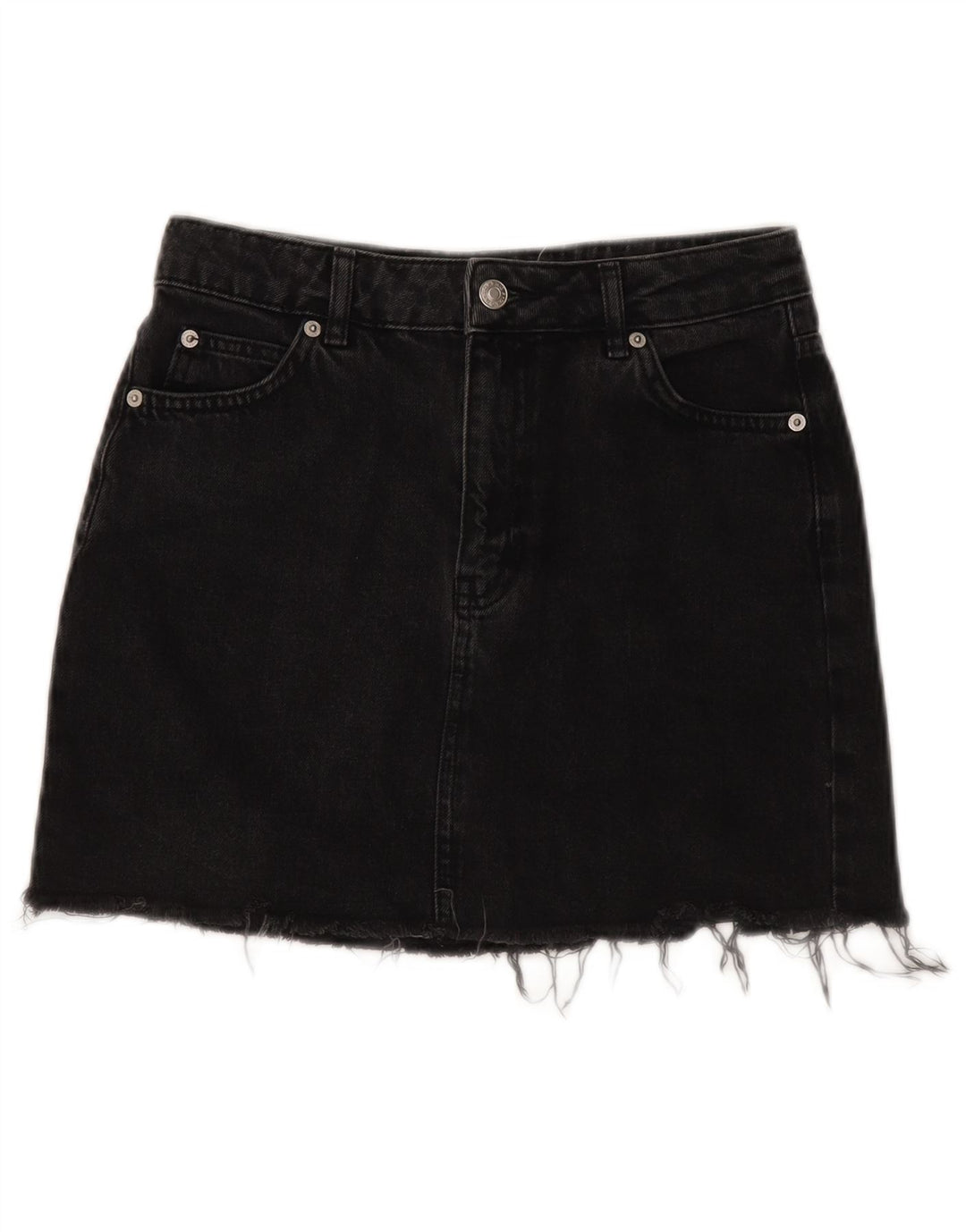 Saia jeans feminina Topshop Reino Unido 8 pequena W28 algodão preto