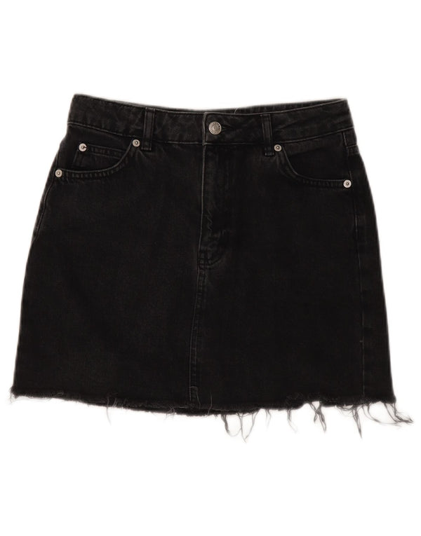 Saia jeans feminina Topshop Reino Unido 8 pequena W28 algodão preto