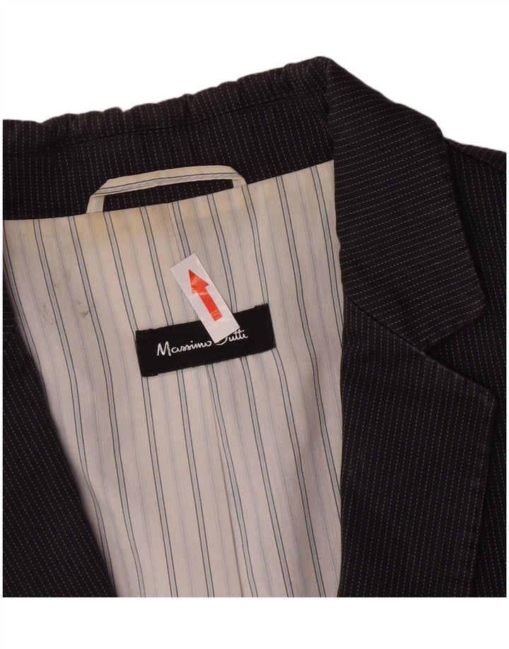 Jaqueta blazer feminina Massimo Dutti com 1 botão EU 44 XL risca de giz azul marinho