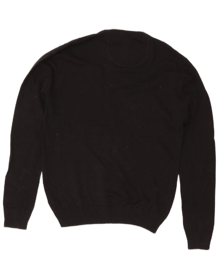 Jack Wills Suéter masculino slim fit com gola redonda, algodão preto médio