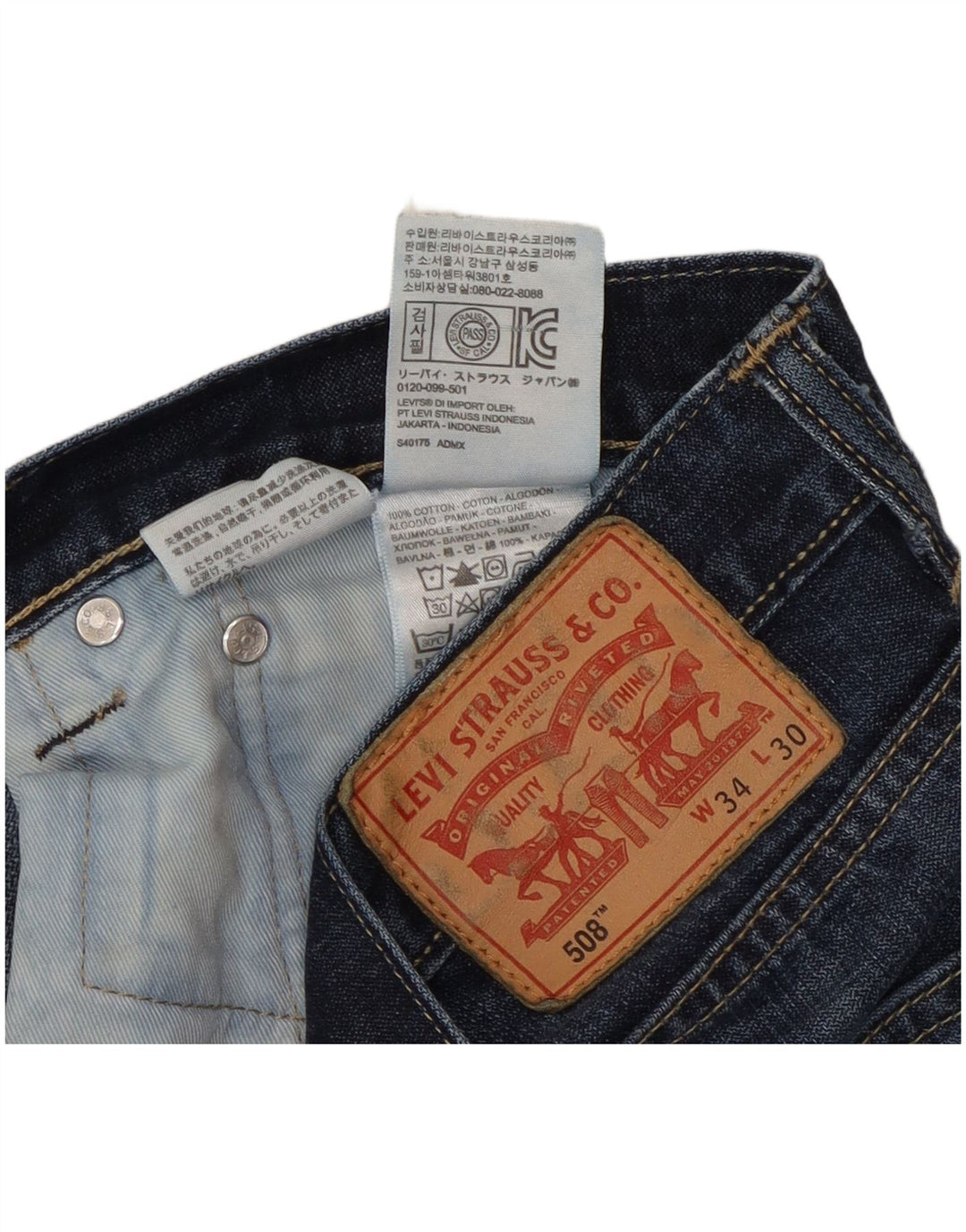Levi's Masculino 508 Regular Tapered Jeans W34 L30 Azul Algodão