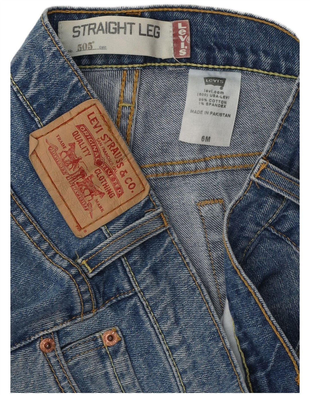LEVI'S Feminino 505 Straight Jeans US 6 Médio W30 L31 Azul Algodão