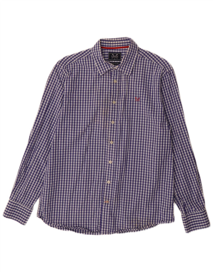 Crew Clothing Camisa masculina sob medida de algodão grande azul guingão