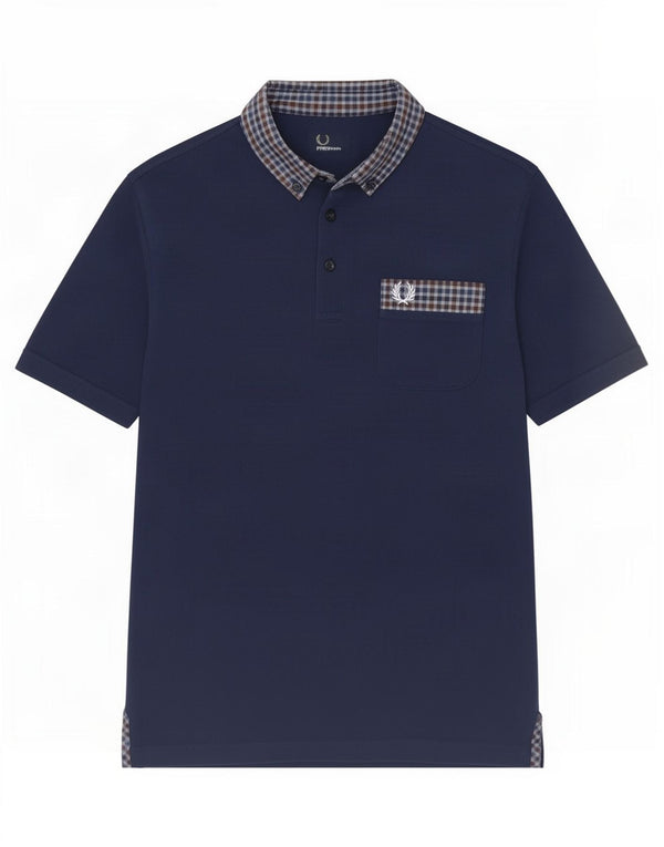 Camisa polo masculina Fred Perry 15-16 anos grande algodão guingão azul marinho