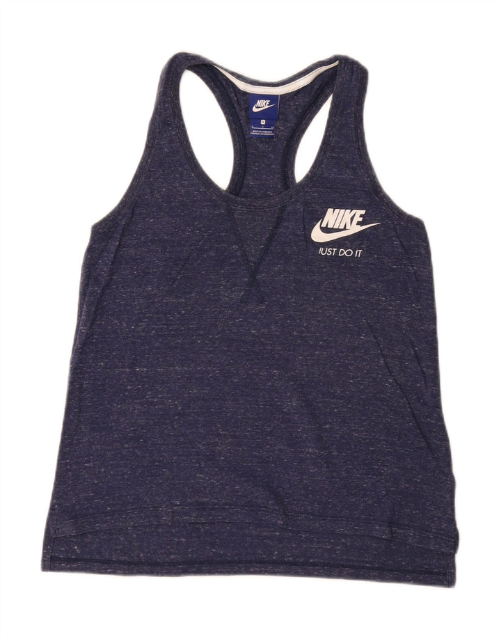 Colete feminino Nike UK 10 pequeno algodão manchado azul marinho