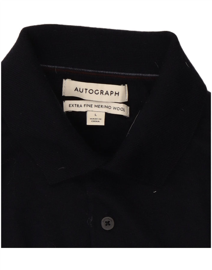 Suéter masculino Marks & Spencer Autograph Polo com gola grande azul marinho