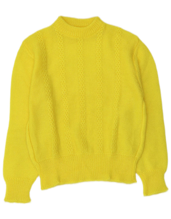 Suéter feminino vintage com gola redonda e gola redonda UK 12 amarelo médio
