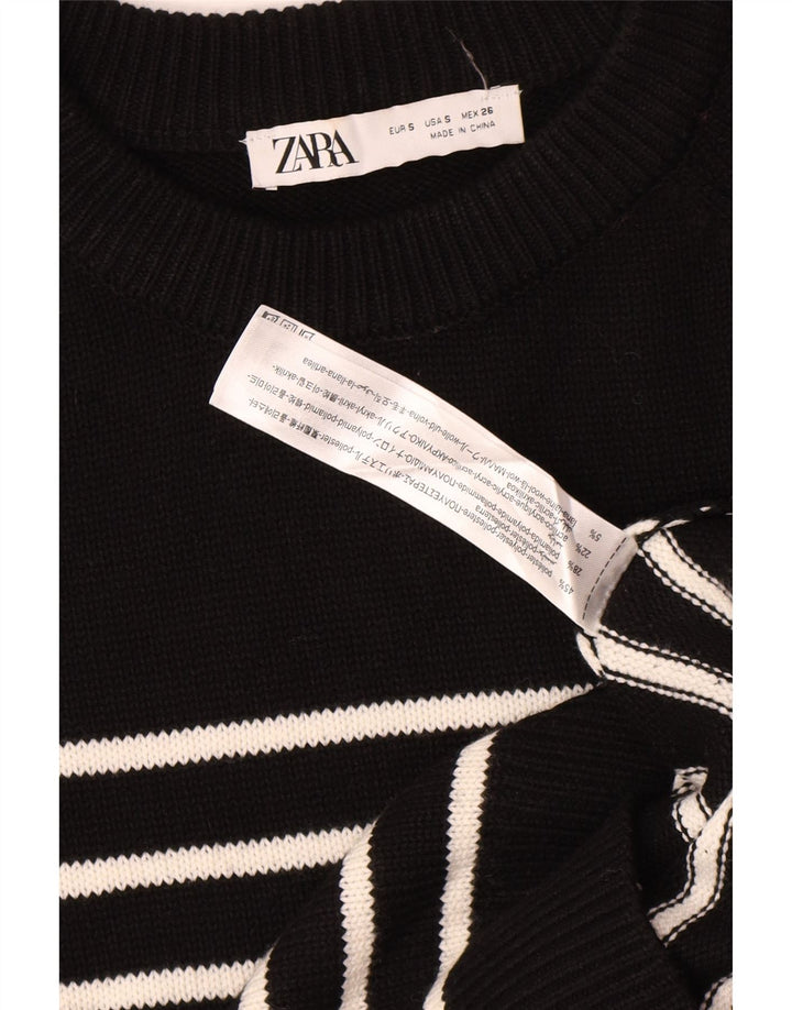 Vestido jumper feminino Zara UK 10 pequeno poliéster listrado preto